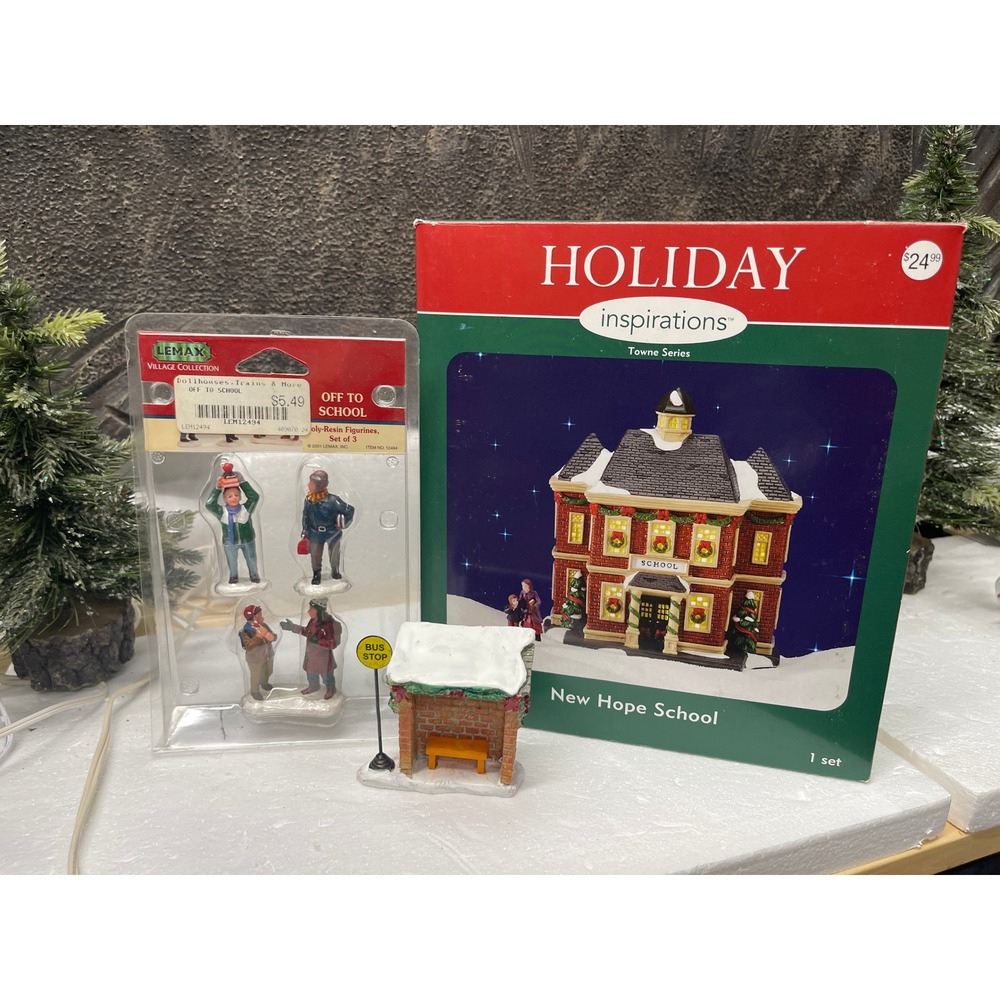 Holiday Inspirations NEW HOPE SCHOOL Village Bundle Lemax OFF TO SCHOOL Figures